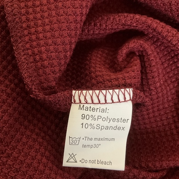 WNEEDU Waffle Knit Tunic Loose Long Sleeve Button V Neck Henley Wine Red Size M - Picture 7 of 9